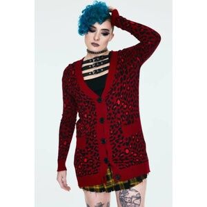 Jawbreaker Maneater Red Leopard Oversized Cardigan